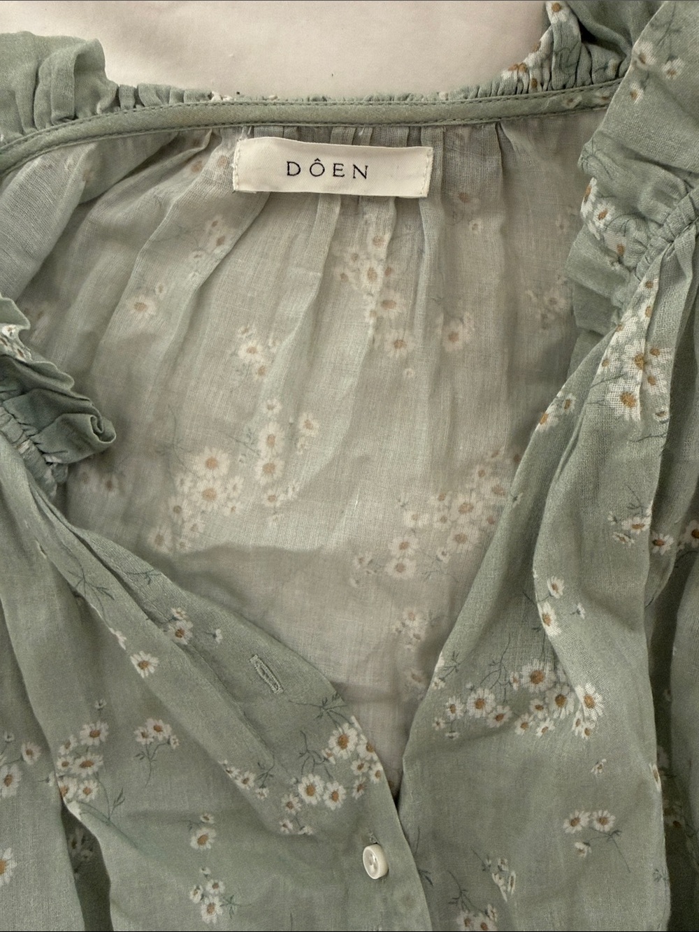 Doen Sage Green Floral Ruffle Blouse